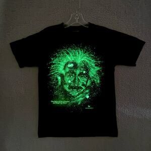 Vintage Albert Einstein T-shirt Adult Small Black Glow In the Dark Galaxy 90s